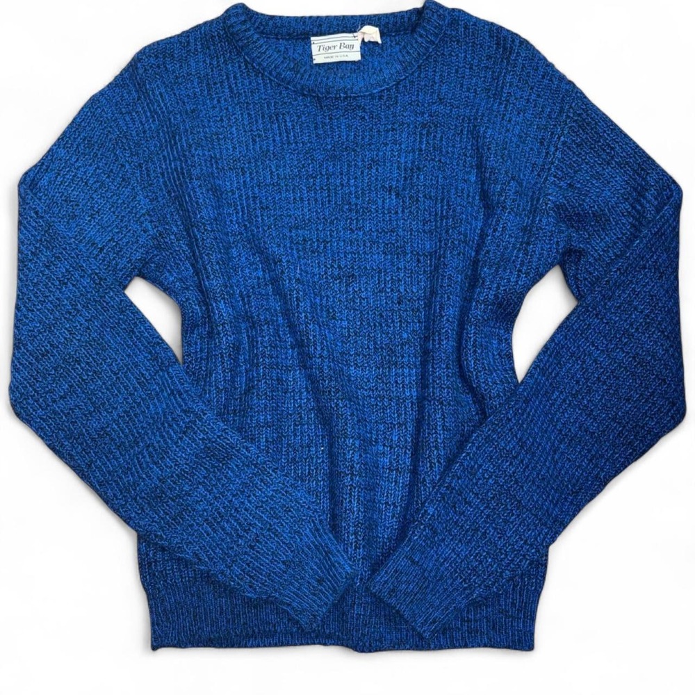 Tiger Bay Blue Knit Sweater Made in USA Vintage Preppy Crew Neck Mens Size M